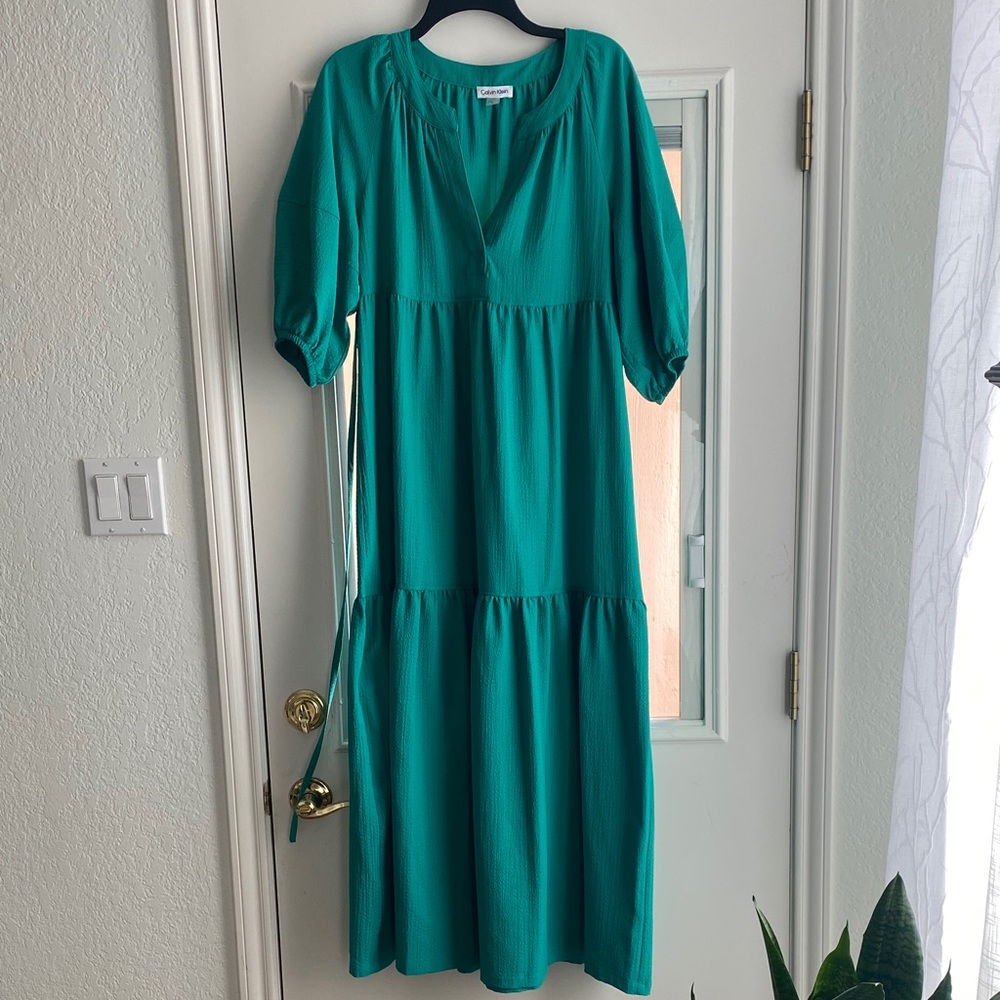 Calvin Klein Teal Tiered Maxi Dress